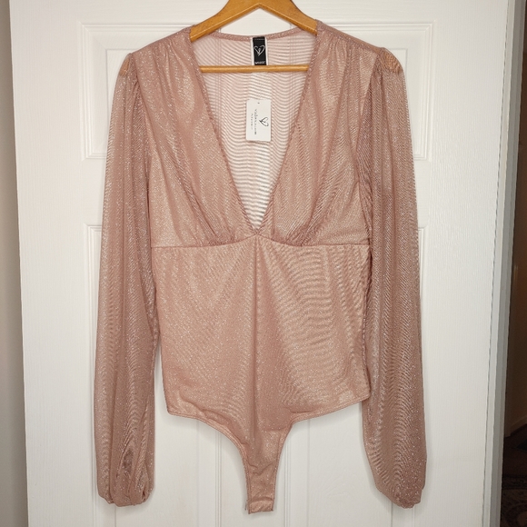 WINDSOR Shimmer Babe Bubble Sleeve Bodysuit, Tan (looks more Blush pink) L - Picture 5 of 12